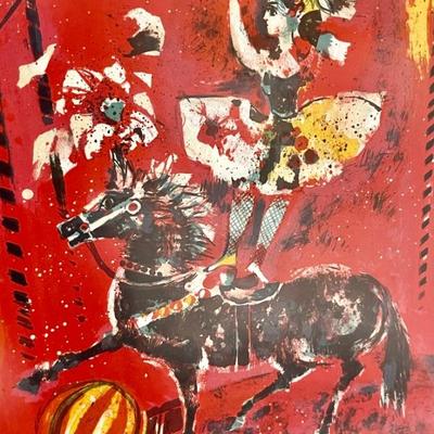 Signed Lithograph by Pierre Jacquot "Girl on Horse"