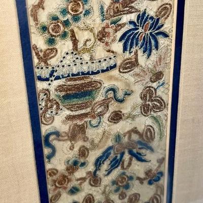 Pair of Framed Antique Chinese Silk Embroidery Panels