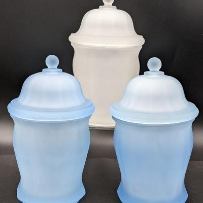 Indiana Glass Frosted Satin Apothecary Jars