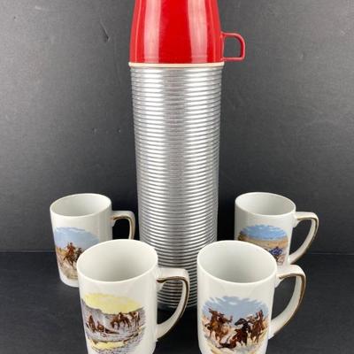 Royal Ann Fine China Western
Themed Mugs (4) - Mpls, MN USA and
Vintage Thermos Ribbed Design #2484