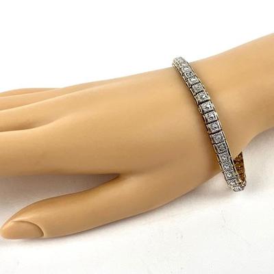 Vermeil (Gold-Over-Silver) Sterling
Silver Tennis Bracelet w/ Six Tiny Diamond
Chips