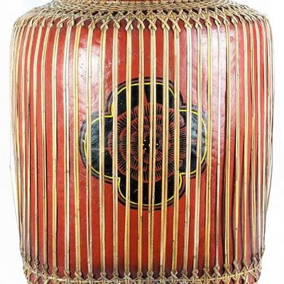 3ft Tall Circa 1920's Lacquered Red & Black Decorative Thai Basket
