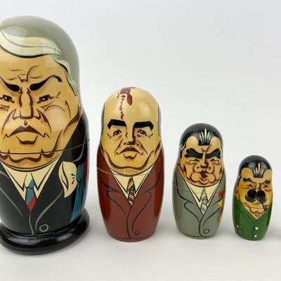 Vintage Russian Political Leaders Matroyshka 5 Piece Nesting Doll