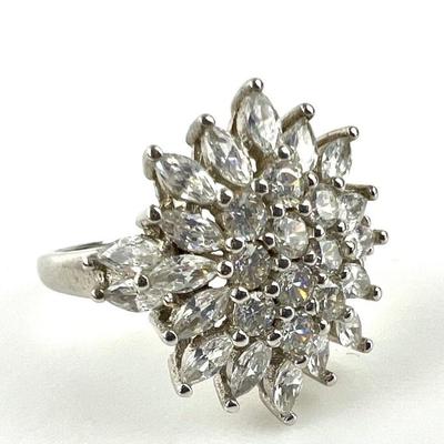  Cubic Zirconia Starburst Ring in Sterling Silver - Size 7-3/4