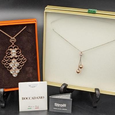 Copper and Crystal Boccadamo and Stroili Necklaces in Boxes