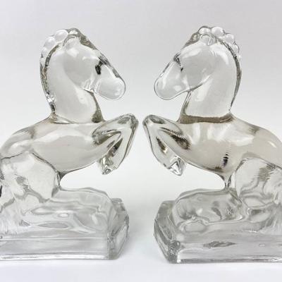  Glass LE Smith Rearing Horses Bookends - Set of 2