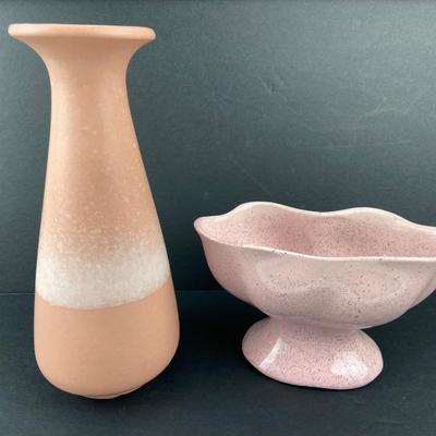 Brush McCoy Pink Speckled Footed
Bowl & Schuerich Keramik Pottery Peach Vase