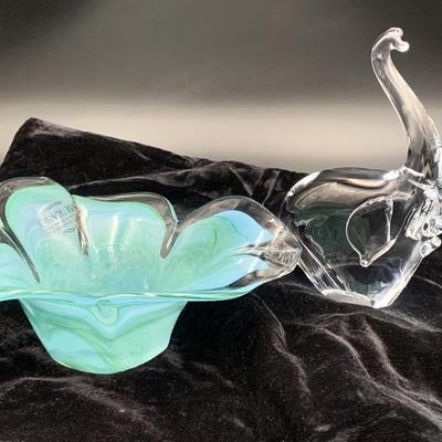 MURANO Italian Glass Bowl and Signed Elephant Sculpture