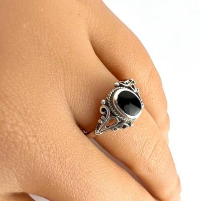 Black Onyx Sterling Silver Ring - 7- 3/4
