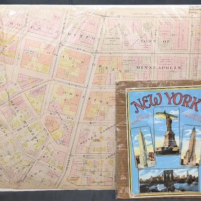 1914 Minneapolis Real Estate Map and New York Poster