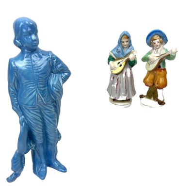 Holland Mold Porcelain Blue Boy & Occupied Japan Lute Playing Figurines
