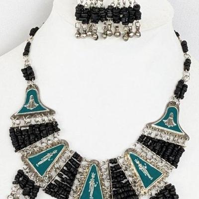 Aztec Style Collar Necklace and Earrings Set