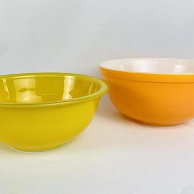 Two Vintage Pyrex Mixing Bowls - Orange and Yellow