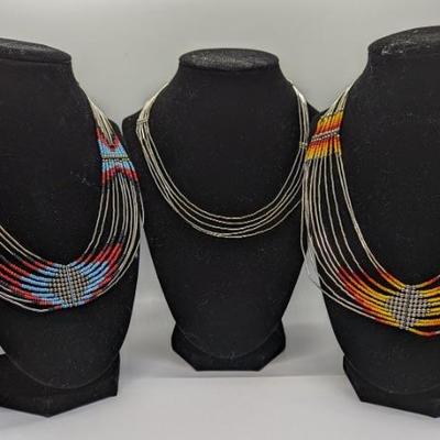 Three Vintage Hand Crafted Southwestern Beaded Necklaces