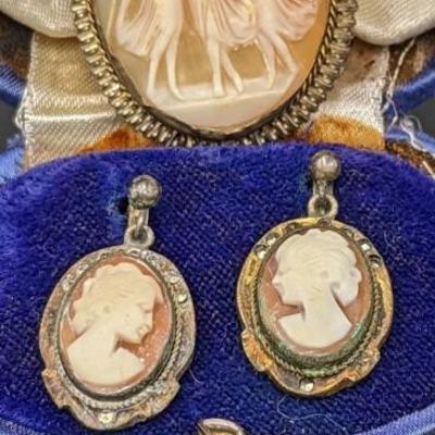  Vintage Cameo Collection - Brooch, Earrings and Pendant