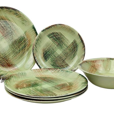 Raffia Vernonware Under Glaze MCM
Hand Painted in the USA - Dinner Plates &
Large Serving Bowl
