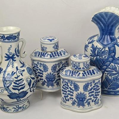 Blue and White Floral Porcelain Vases