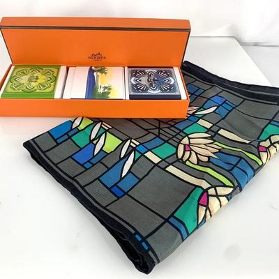 FRANK LLOYD WRIGHT Vintage Silk Scarf and Boxed Set of New HERMES Soaps