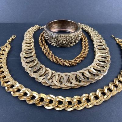 Vintage Gold Tone Necklaces & Bangle Bracelet