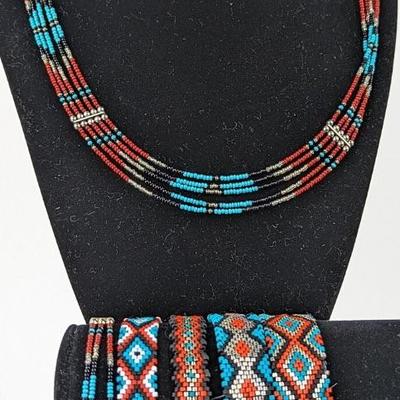Vintage Hand Crafted Southwestern Beaded Bracelets and Necklace
