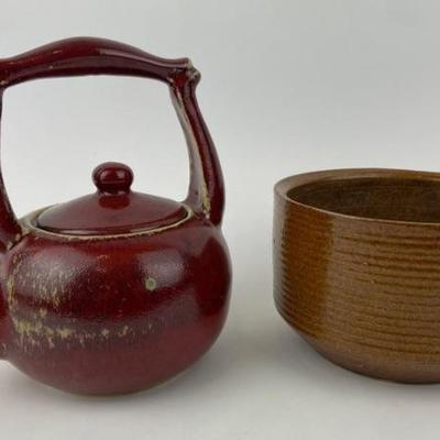  Zanesville Stoneware #7006 Hand Thrown Bowl & Hand Made Teapot