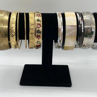 Collection of Eleven Bangles - Various Colors, Styles and Sizes