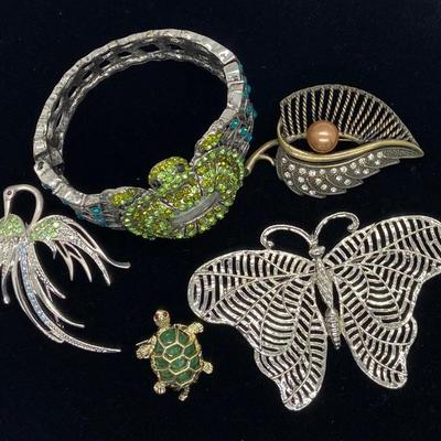 Vintage Jewelry- Turtles, Leaf, Butterfly, Bird