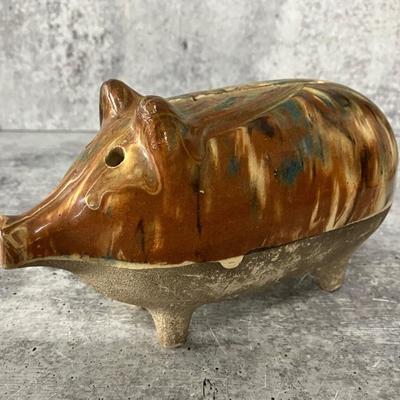 Antique Czech Marbled Stoneware Hole-Eyed Piggy Bank
