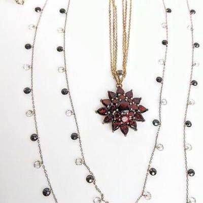 Sterling with Garnet Starburst and Crystal Station Necklaces