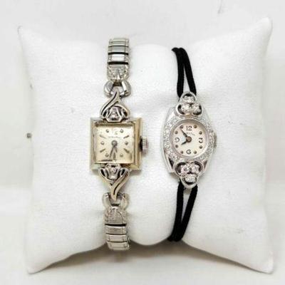 #1106 â€¢ (2) 14k Gold Diamond Accent Watches
