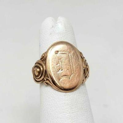 #816 â€¢ 10k Gold Engraved Signet Ring, 5g
