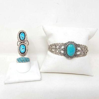 #906 â€¢ Sterling Silver Rings and Cuff, 32g
