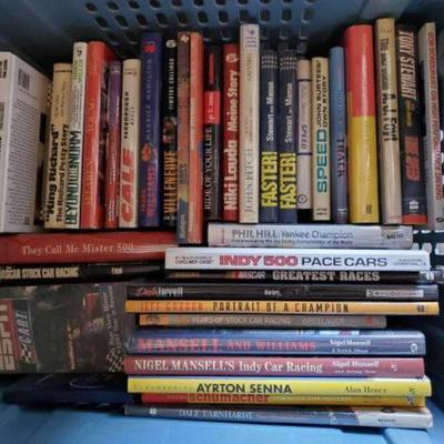#10074 â€¢ Tote of SIGNED Racing Books and VHS
