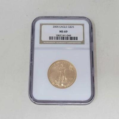 #1210 â€¢ 1/2oz. Fin Gold $25 Dollar Eagle Coin
