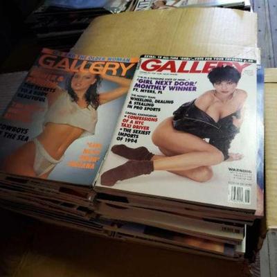 #10510 â€¢ Box of Over 50 Gallery Adult Magazines from 1980s-2000s
