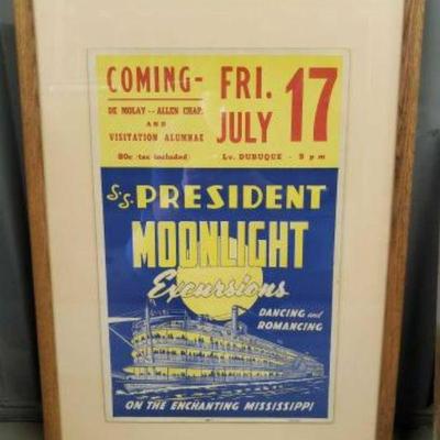 #10158 â€¢ Vintage S.S. President Moonlight Excursions Poster Framed
