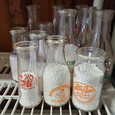 #6304 â€¢ 14 Vintage California and Other Diary Milk Bottles
