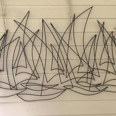 MCM wire sailboat wall sculpture 