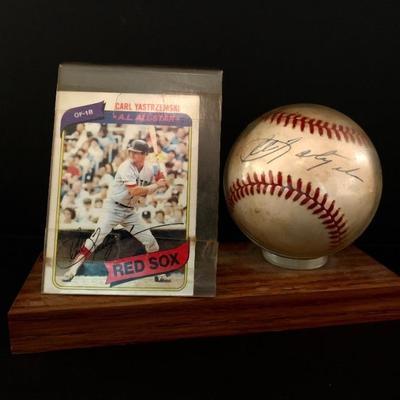 Carl Yastrzemski autographed 1980 Topps # 700 card and baseball