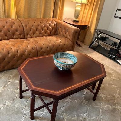 This item is available for PRESALE.  Please text photo to 760-668-0554 to purchase
Stretched Octagonal Wood Coffee Table  46" x...