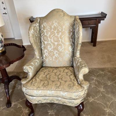 This item is available for PRESALE.  Please text photo to 760-668-0554 to purchase
Queen Anne Chair in Silk Upholstery  50