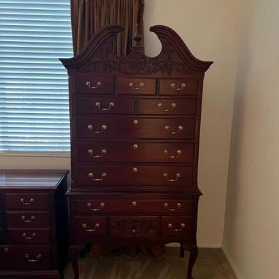 This item is available for PRESALE.  Please text photo to 760-668-0554 to purchase
Pennsylvania House Highboy Dresser (mirror damage on...
