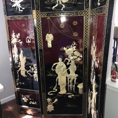 Lacquer/mother of pearl 6 ft folding screen