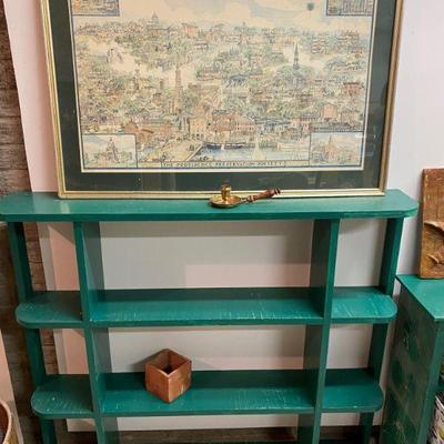 painted wood shelf unit