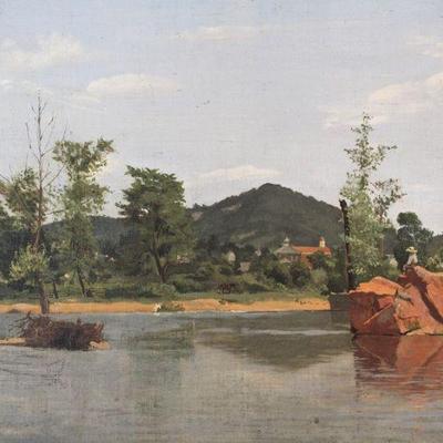 oil on canvas board painting by Thomas Allen, Princeton, Massachusetts, 1899, 20.25