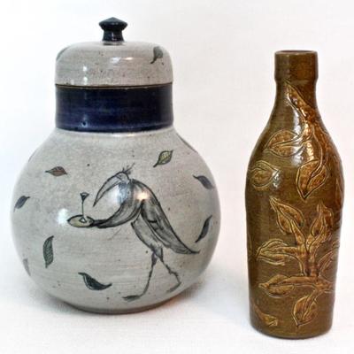 ceramic lidded jar, ceramic bottle
