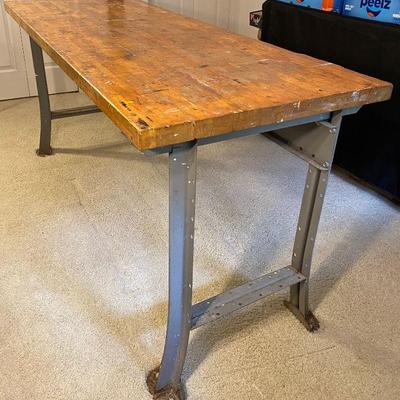 butcher block work table with metal legs