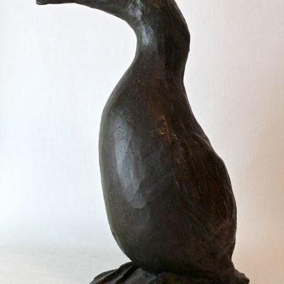 "Loon" sculpture by Ronny Waters, patinated hydrocal, 17.75"h