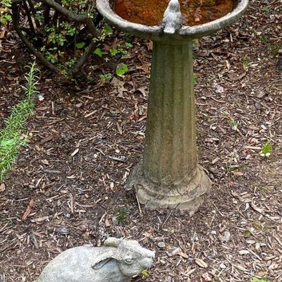 concrete birdbath, bunny