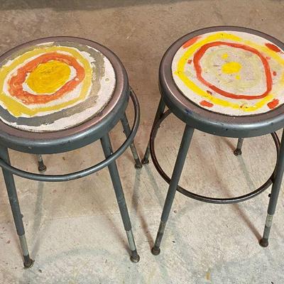 pair of adjustable height stools decorated by Ronny's grandson